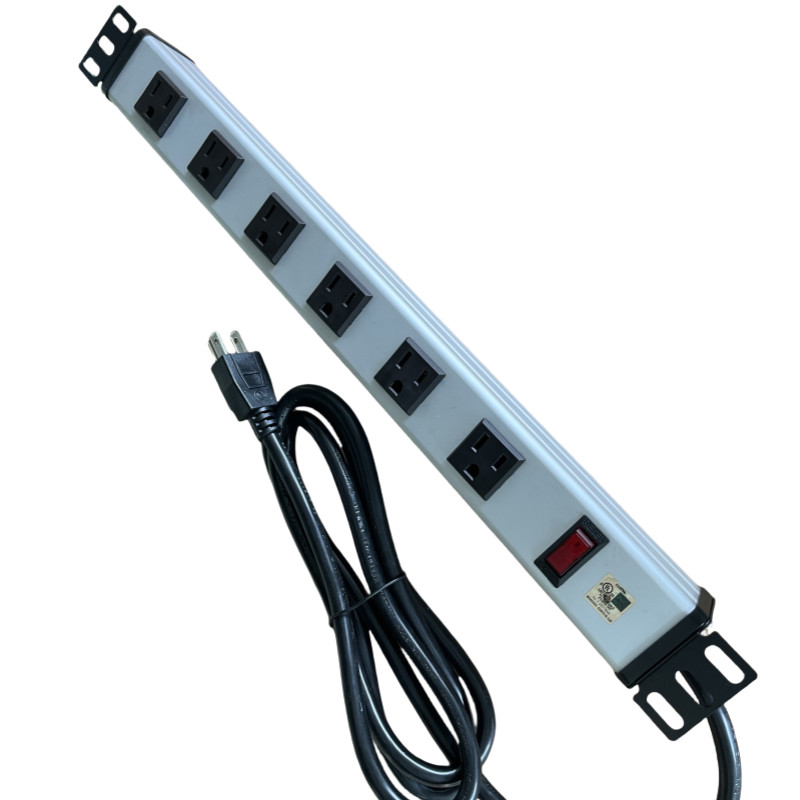6 طرق المقابس المعدنية عدة منفذ شريط الطاقة مع 10 'حبل التمديد 14AWG NEMA 5-15P